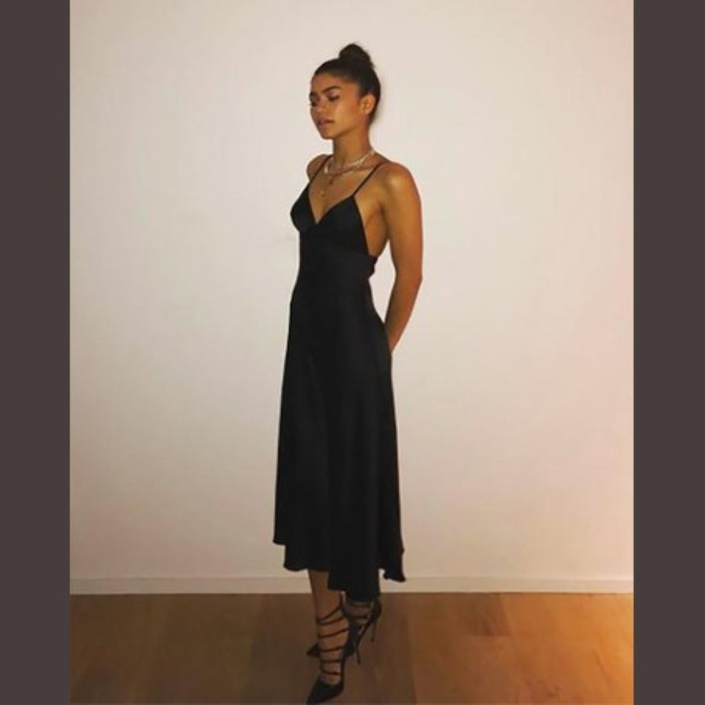 Daya by Zendaya Black Satin Midi Dress